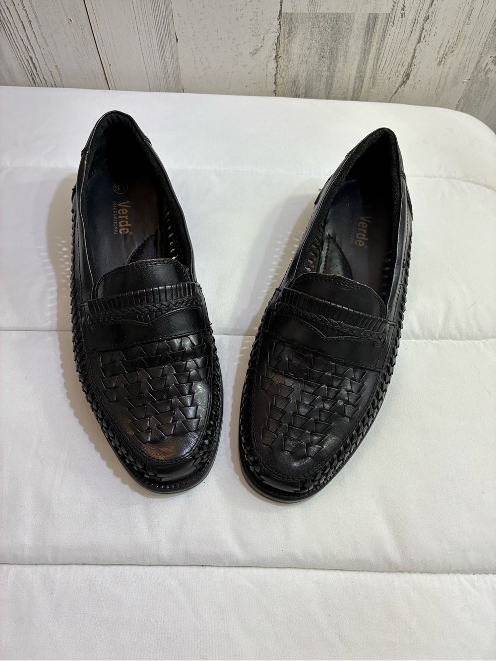 Black Woven Leather Penny Loafers for Men Sz 9.5